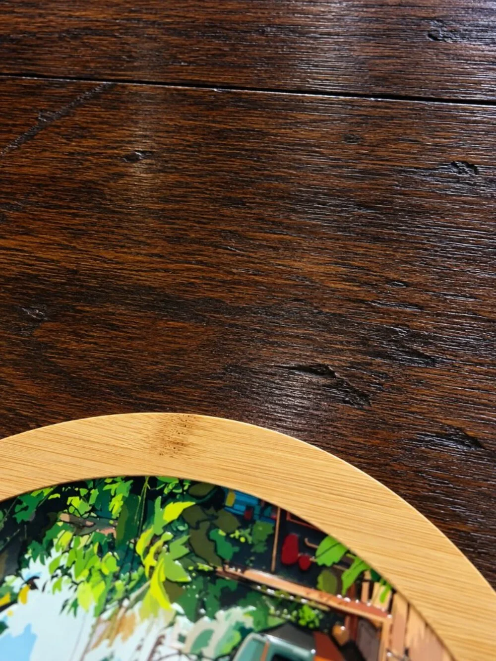 Hand-Painted Hanoi Vietnam Street Train Bamboo Serving Board Paddle, Embossed